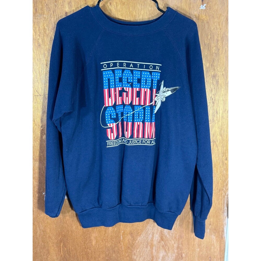 Vintage Operation Desert‎ Storm Crewneck Sweater Velva Sheen Large L USA Blue